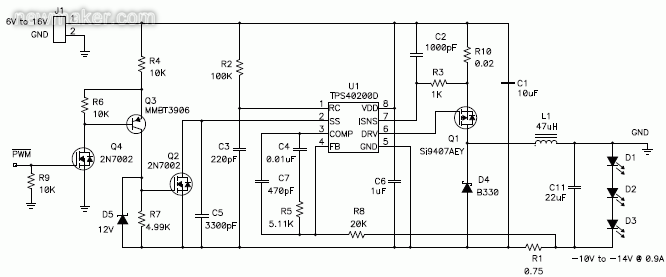 利用負輸出電壓，以升降壓拓樸調節(jié)恒定LED電流