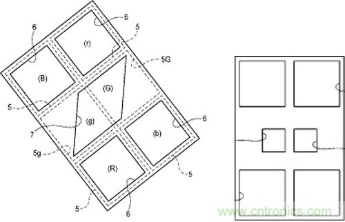 左：新型傳感器的相位差檢測單元結(jié)構(gòu)，右：富士現(xiàn)有混合式傳感器的相位差檢測單元結(jié)構(gòu)
