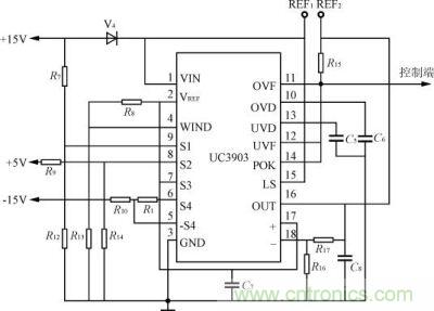 三路輸出模塊電源過、欠壓保護(hù)電路圖