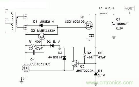 圖5 :D2和D4限制了該同步正向驅(qū)動器中正柵極電壓