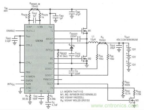 圖4：3. 3A電流、6節(jié)電池(36V)SLA電池充電器