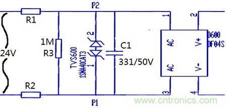 案例1：輸入端24V波動(dòng)，R1和R2常被燒壞。