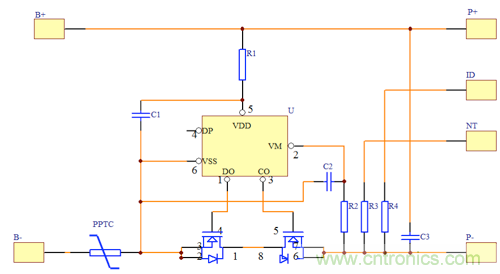 典型的鋰離子電池保護(hù)電路圖 1:典型的鋰離子電池保護(hù)電路