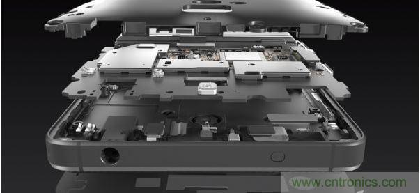 手機的內(nèi)部結(jié)構(gòu)，其中決定手機堅固程度的部分就是邊框與骨架