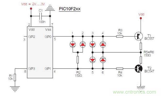 測試選擇PIC10F200，固件以兩個獨立、簡單的匯編程序源代碼的方式提供。