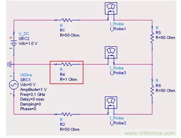 【導(dǎo)讀】說實話，這個問題也對高速先生造成了困擾。一直都會有人問回流的交疊是否會造成信號之間的干擾，比如平面的上下走線重疊，回流路徑一樣時。通常會有這么幾種回答！  1.趨膚效應(yīng)導(dǎo)致電流并沒有相交；  但是在1.2mil的銅厚的情況下，10MHz以上的信號才會出現(xiàn)明顯的趨膚效應(yīng)?？磥磉@個解釋并不合理。  2.信號在介質(zhì)中傳遞，電磁場的耦合才會造成串?dāng)_；  這個說法沒錯，但是還是不能解開心中對電流走在同一條路徑上時，會不會造成相互之間干擾的問題。  讓我們來做以下實驗，搭建一個拓撲如圖1所示： 1 圖1  環(huán)路1由一個DC1.0V供電，表示我們的受干擾線，電流表1測量路徑1上的電流。  環(huán)路2由一個100MHz的AC1.0V供電，表示我們的干擾源，電流表2測量路徑2上的電流。  電流表3測量回流路徑上的電流。  這樣一個結(jié)構(gòu)，得到的結(jié)果是如何呢？如圖2所示： 2 圖2  可以看到，我們的被干擾源就是一個干凈的直線，雖然環(huán)路1和環(huán)路2在回流路徑上電流交疊，但是他們相互之間并不影響。其實這不就是基爾霍夫定律嗎。  有人會試圖從電磁場的角度來否定基爾霍夫定律在這里的正確性，&ldquo;回流路徑也會產(chǎn)生電磁場，這些電磁場會與其他的回流路徑相互影響&rdquo;。但事實上是，回流路徑與回流路徑之間是沒有耦合途徑的，他們在同一個平面上，沒有容性耦合，也沒有感性耦合。  那么是否回流就不會影響我們的信號質(zhì)量了呢？當(dāng)然是會影響的。  其實在圖1的實驗中，筆者討了個巧，將地平面各個短路點之間的阻抗當(dāng)成了0，但實際上，地平面的各個不同的點之間是有轉(zhuǎn)移阻抗的。讓我們模擬實際情況再看看圖3： 3 圖3  這時候我們假設(shè)我們的地平面是有1&Omega;電阻的。（當(dāng)然這是為了實驗效果，實際上地平面阻抗并不會有這么大），結(jié)果如圖4： 4 圖4  是的，干擾出現(xiàn)了。這個干擾并不是來自于回流路徑之間的電流耦合，而是來自于我們地平面本身由于有轉(zhuǎn)移阻抗的存在，導(dǎo)致回流流經(jīng)地平面時，造成地平面并不是一個完美的0電平。  回流就是這樣干擾我們的信號的，也就是我們所說的地彈。