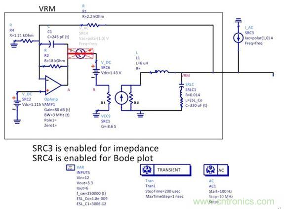 圖5：簡(jiǎn)化后的狀態(tài)空間平均模型顯示了誤差放大器電路、功率級(jí)跨導(dǎo)和輸出電容。