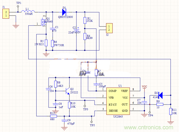 升壓芯片UC2843為什么不能正常工作？