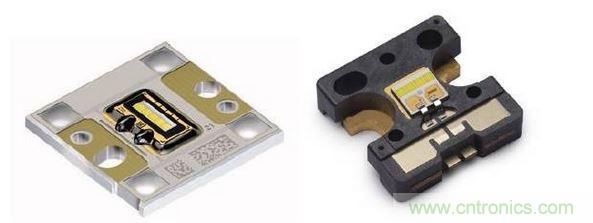 左圖為Osram汽車前大燈專用模組，右圖為Philips汽車前大燈專用模組。