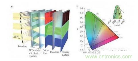  LCD顯示器示意圖。TFT表示薄膜晶體管（thin-film transistor）。