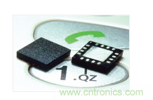  MEMS加速度計(jì)，封裝尺寸為4mm &times; 4mm &times; 1.45mm。