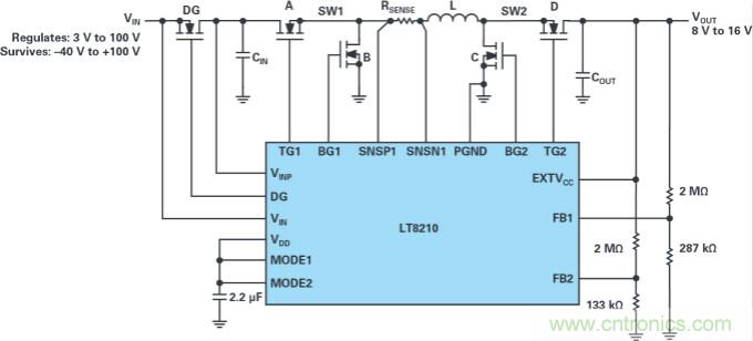 4開(kāi)關(guān)降壓-升壓控制器，具備直通功能，可以消除開(kāi)關(guān)噪聲