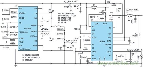 通過5 V至24 V輸入提供雙極性、雙向DC-DC流入和流出電流