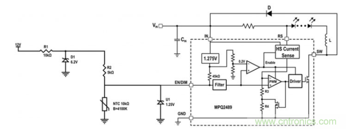 通過NTC電阻實現(xiàn)簡單的汽車調(diào)光LED溫度控制 通過NTC電阻實現(xiàn)簡單的汽車調(diào)光LED溫度控制