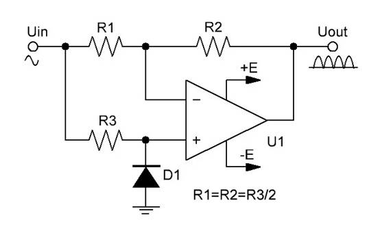 運(yùn)算放大器上的兩個(gè)半周期整流器 運(yùn)算放大器上的兩個(gè)半周期整流器