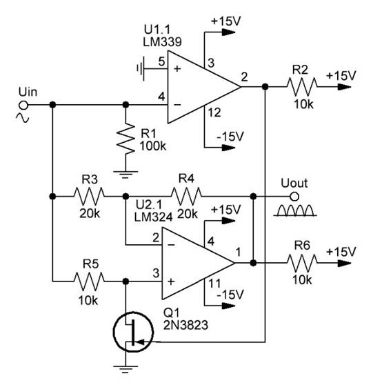 運(yùn)算放大器上的兩個(gè)半周期整流器 運(yùn)算放大器上的兩個(gè)半周期整流器