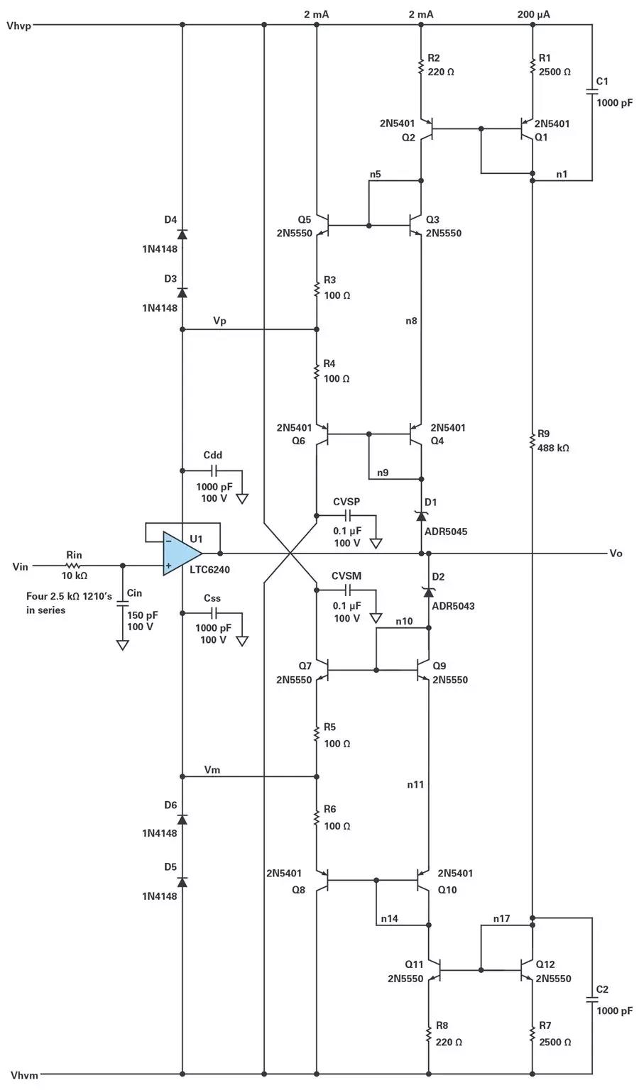 能否讓低壓放大器自舉來獲得高壓緩沖器？